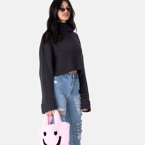 DKNY JEANS Cowl neck Cropped Sweater S 100% WOOL